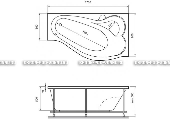 Акриловая ванна Relisan Isabella 170x90x60 – купить по цене 24130 руб. в интернет-магазине в городе Уфа картинка 4