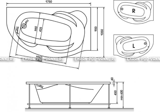 Акриловая ванна Relisan Liliya 175x90 – купить по цене 24570 руб. в интернет-магазине в городе Уфа картинка 3