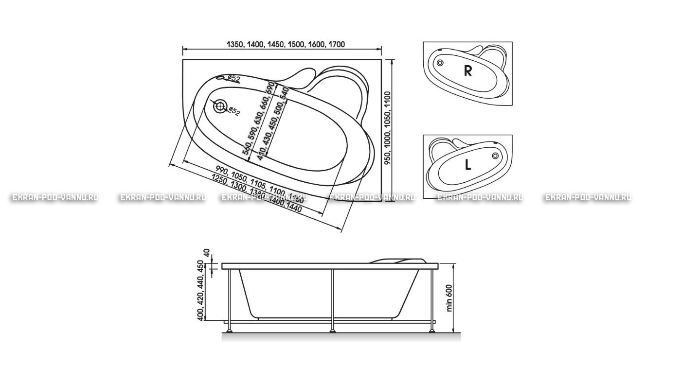 Акриловая ванна Relisan Ariadna 140x100 – купить по цене 24860 руб. в интернет-магазине в городе Уфа картинка 10