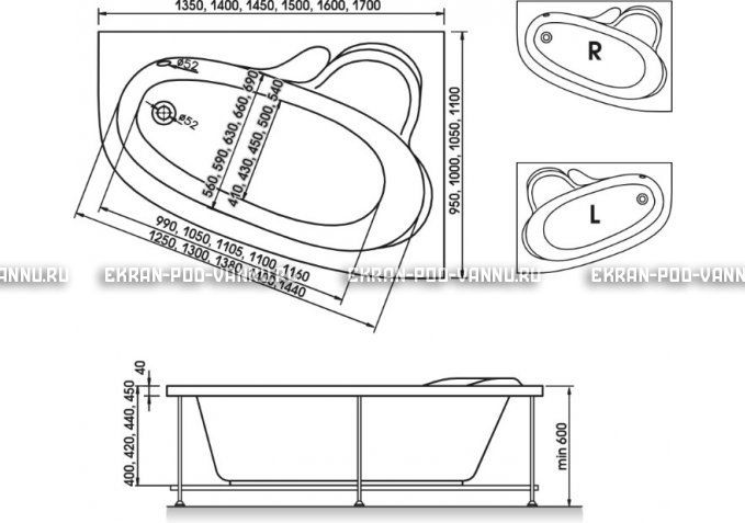 Акриловая ванна Relisan Ariadna 140x100 – купить по цене 24860 руб. в интернет-магазине в городе Уфа картинка 3