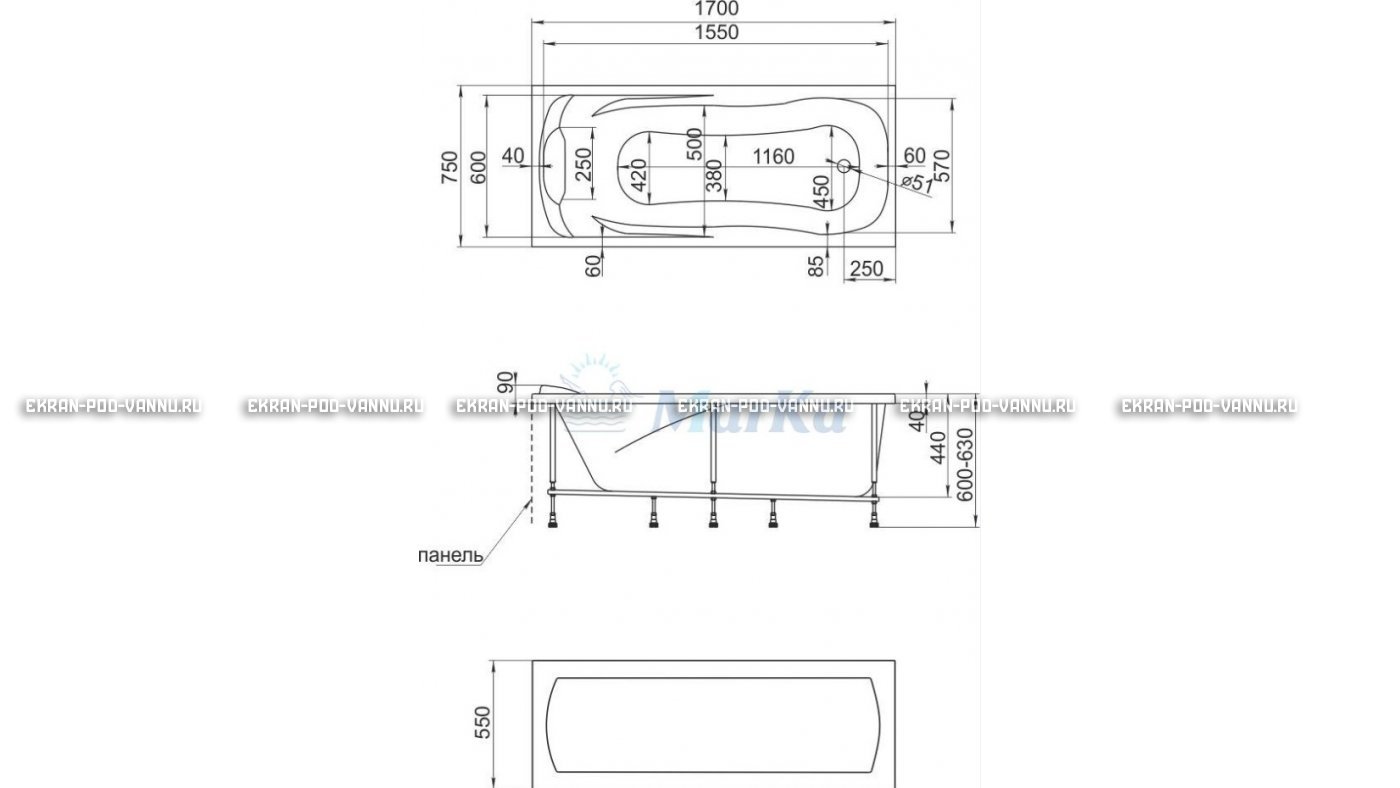 Акриловая ванна 1MarKa Calypso 170x75 – купить по цене 13950 руб. в интернет-магазине в городе Уфа картинка 22