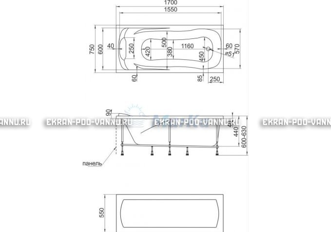 Акриловая ванна 1MarKa Calypso 170x75 – купить по цене 13950 руб. в интернет-магазине в городе Уфа картинка 7