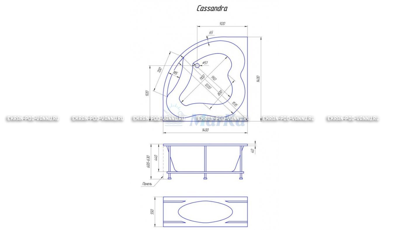Акриловая ванна 1MarKa Cassandra 140x140 – купить по цене 18620 руб. в интернет-магазине в городе Уфа картинка 19