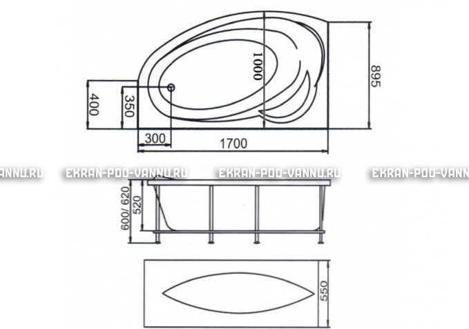 Акриловая ванна 1MarKa Julianna 170x100 – купить по цене 21320 руб. в интернет-магазине в городе Уфа картинка 3