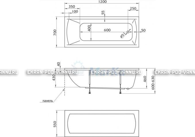 Акриловая ванна 1MarKa Modern 120x70 – купить по цене 7600 руб. в интернет-магазине в городе Уфа картинка 4