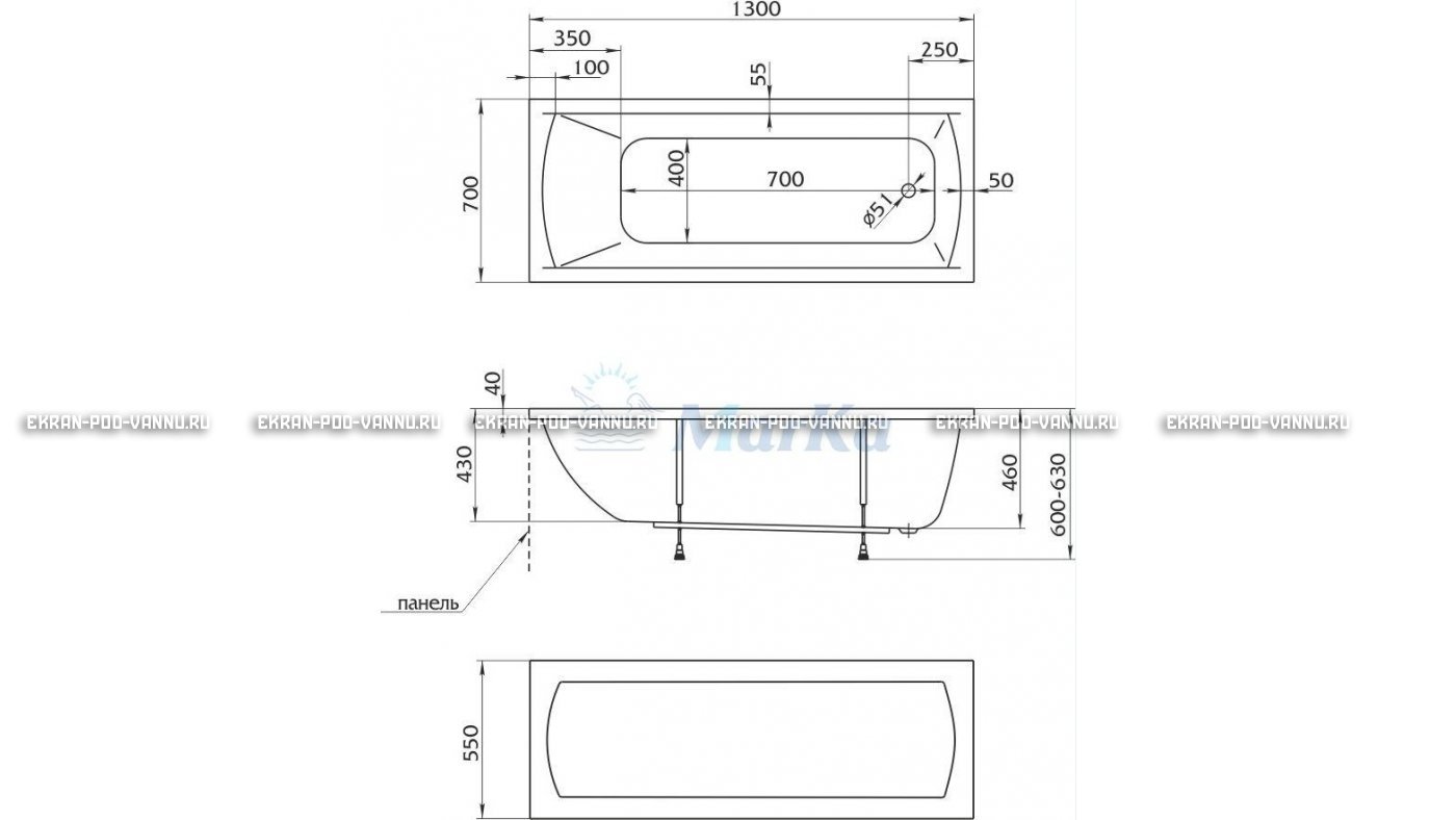 Акриловая ванна 1MarKa Modern 130x70 – купить по цене 8620 руб. в интернет-магазине в городе Уфа картинка 16
