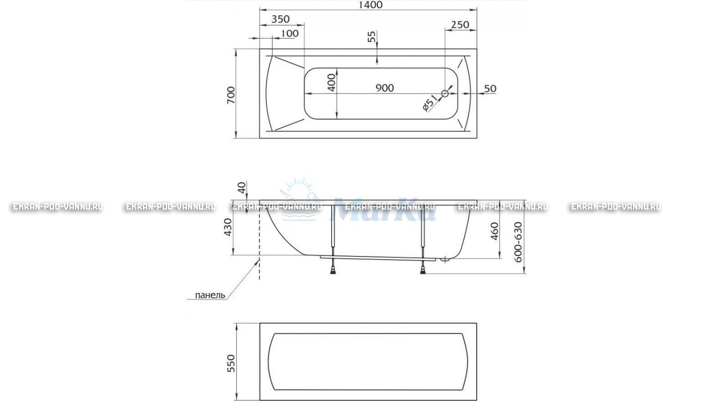 Акриловая ванна 1MarKa Modern 140x70 – купить по цене 8910 руб. в интернет-магазине в городе Уфа картинка 16