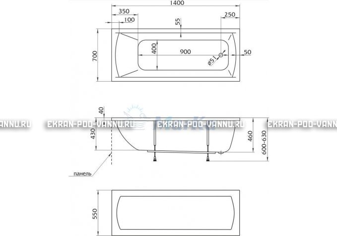 Акриловая ванна 1MarKa Modern 140x70 – купить по цене 8910 руб. в интернет-магазине в городе Уфа картинка 5