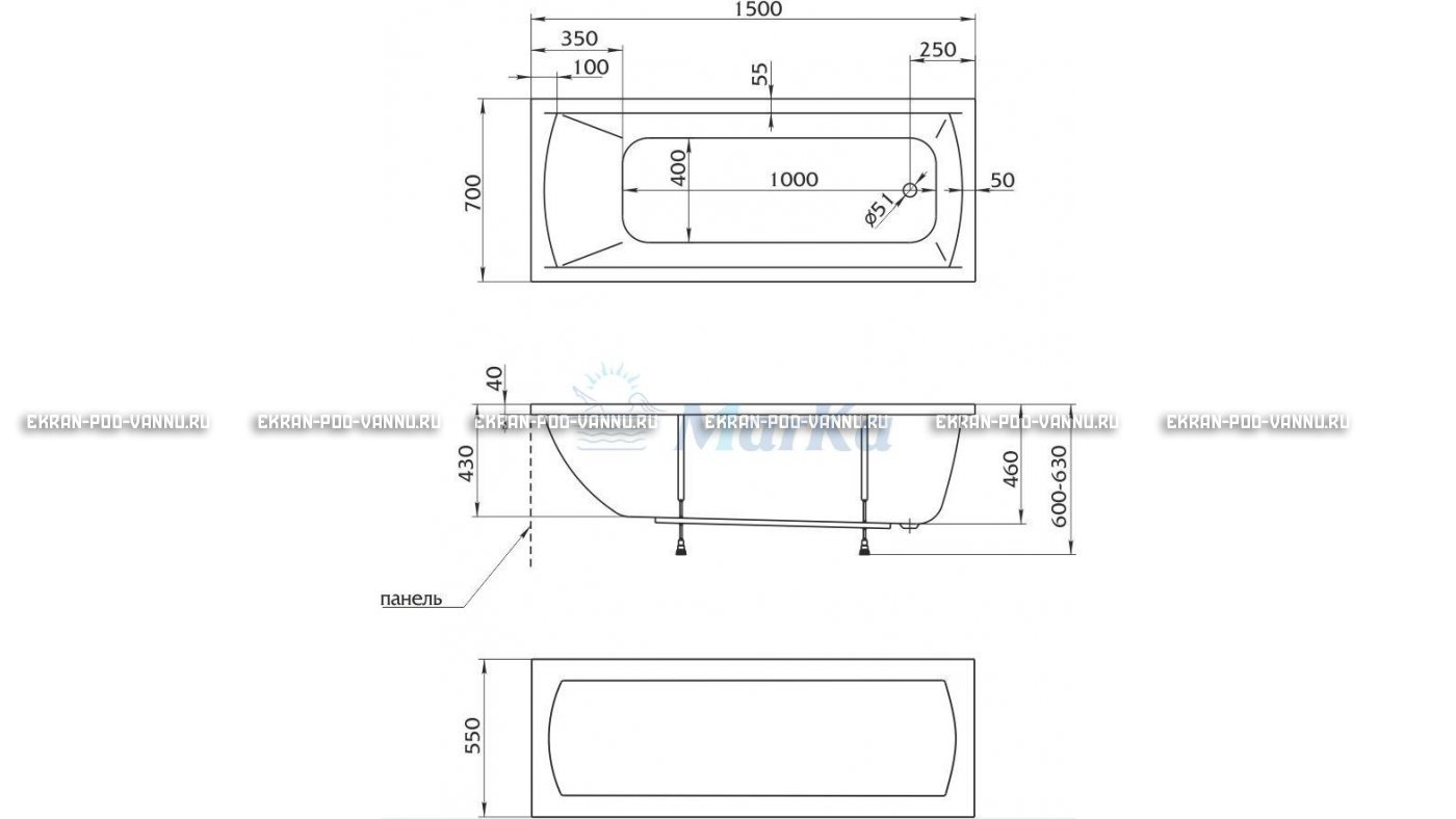 Акриловая ванна 1MarKa Modern 150x70 – купить по цене 9210 руб. в интернет-магазине в городе Уфа картинка 13