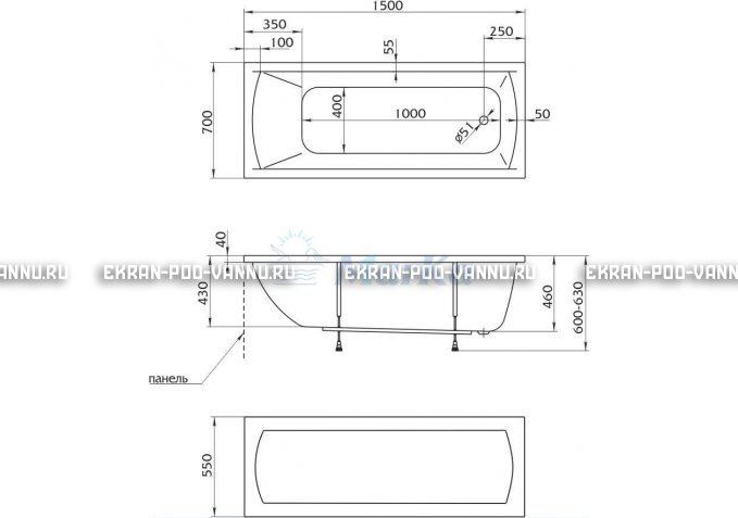 Акриловая ванна 1MarKa Modern 150x70 – купить по цене 9210 руб. в интернет-магазине в городе Уфа картинка 4