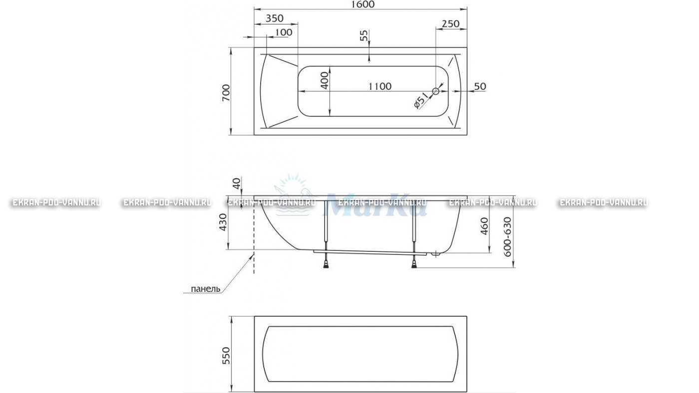 Акриловая ванна 1MarKa Modern 160x70 – купить по цене 9410 руб. в интернет-магазине в городе Уфа картинка 16