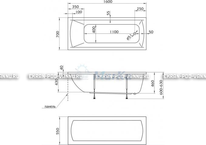 Акриловая ванна 1MarKa Modern 160x70 – купить по цене 9410 руб. в интернет-магазине в городе Уфа картинка 5