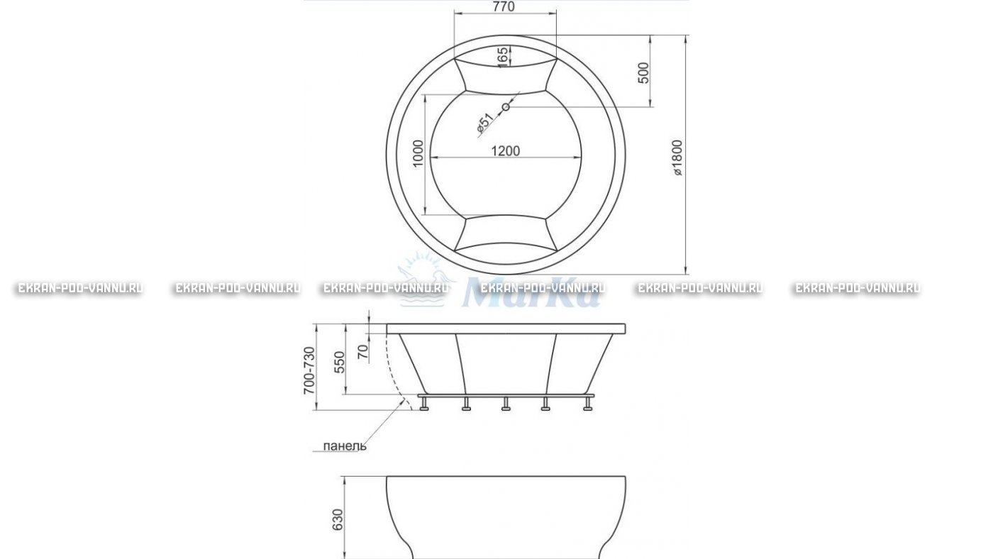 Акриловая ванна 1MarKa Omega 180x180  – купить по цене 42450 руб. в интернет-магазине в городе Уфа картинка 13