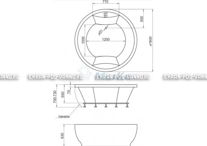 Акриловая ванна 1MarKa Omega 180x180  – купить по цене 42450 руб. в интернет-магазине в городе Уфа картинка 4