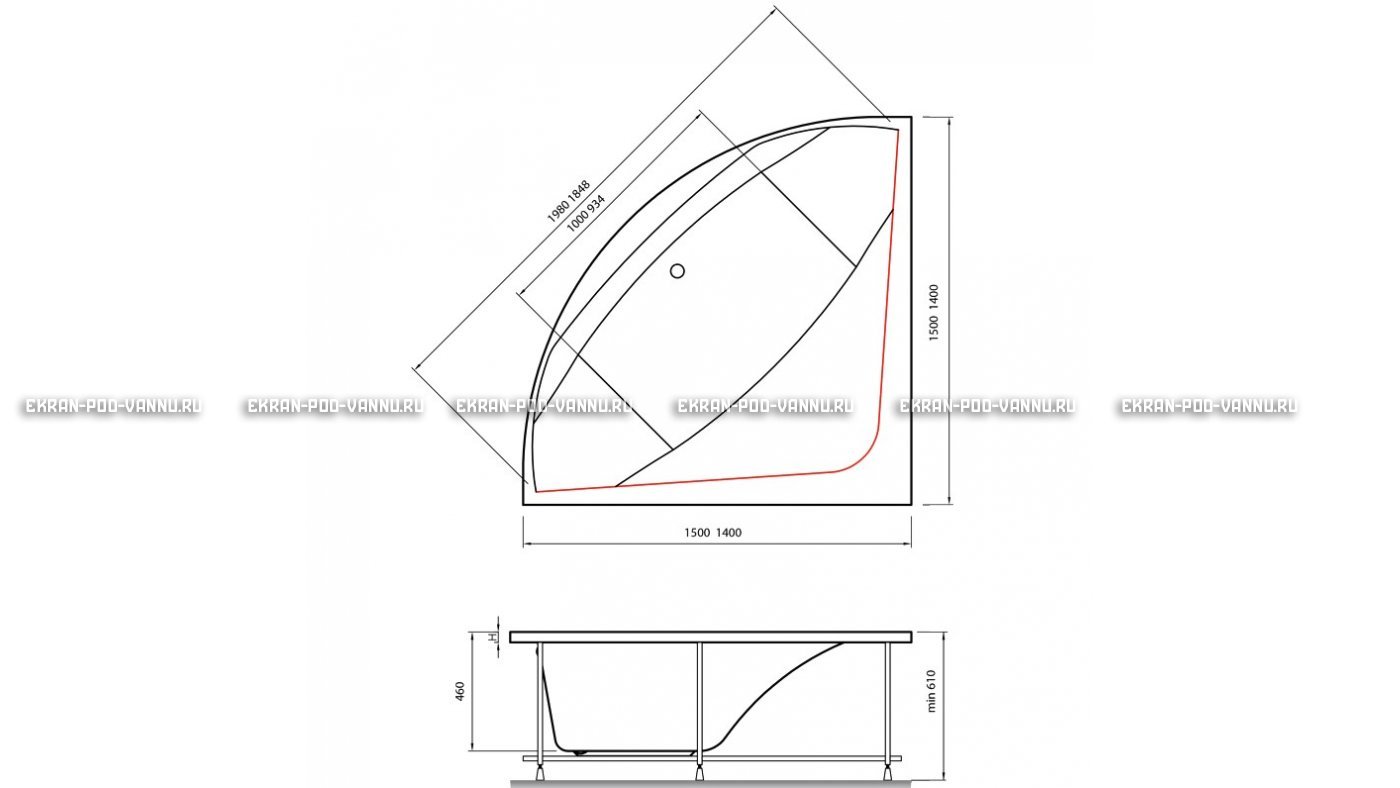Акриловая ванна Vayer Boomerang 150x150 – купить по цене 59550 руб. в интернет-магазине в городе Уфа картинка 15