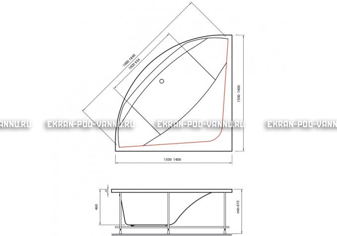 Акриловая ванна Vayer Boomerang 150x150 – купить по цене 59550 руб. в интернет-магазине в городе Уфа картинка 4