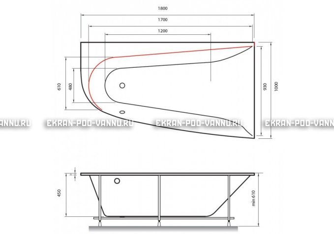 Акриловая ванна Vayer Boomerang 180x100 – купить по цене 53030 руб. в интернет-магазине в городе Уфа картинка 2