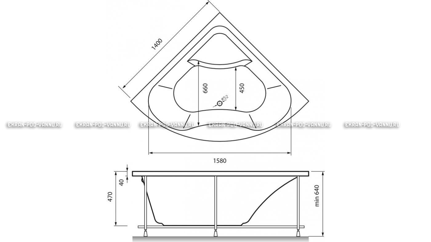 Акриловая ванна Vayer Persefona 140x140 – купить по цене 25230 руб. в интернет-магазине в городе Уфа картинка 15