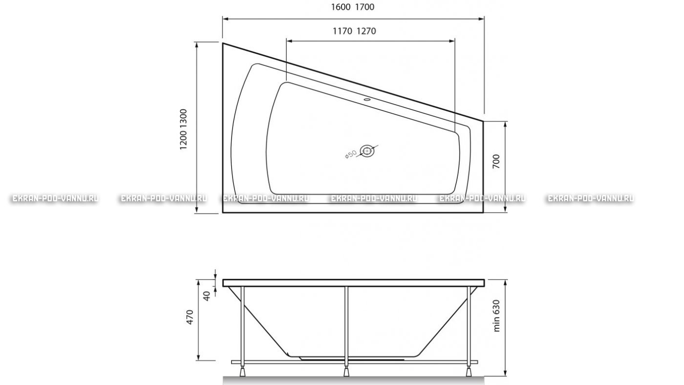 Акриловая ванна Vayer Trinitiy 170x130 – купить по цене 32590 руб. в интернет-магазине в городе Уфа картинка 13