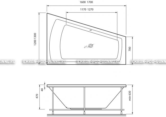 Акриловая ванна Vayer Trinitiy 170x130 – купить по цене 32590 руб. в интернет-магазине в городе Уфа картинка 4